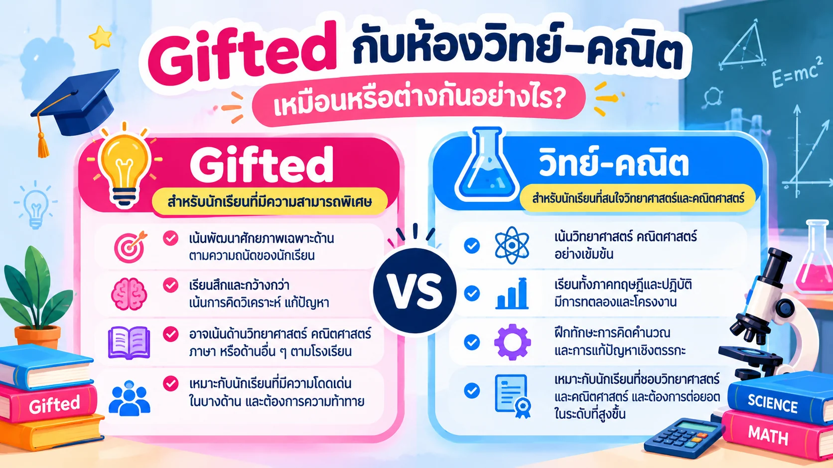 เปรียบเทียบห้อง Gifted กับห้องวิทย์–คณิต ม.1 จุดเน้นการเรียนและนักเรียนที่เหมาะสม